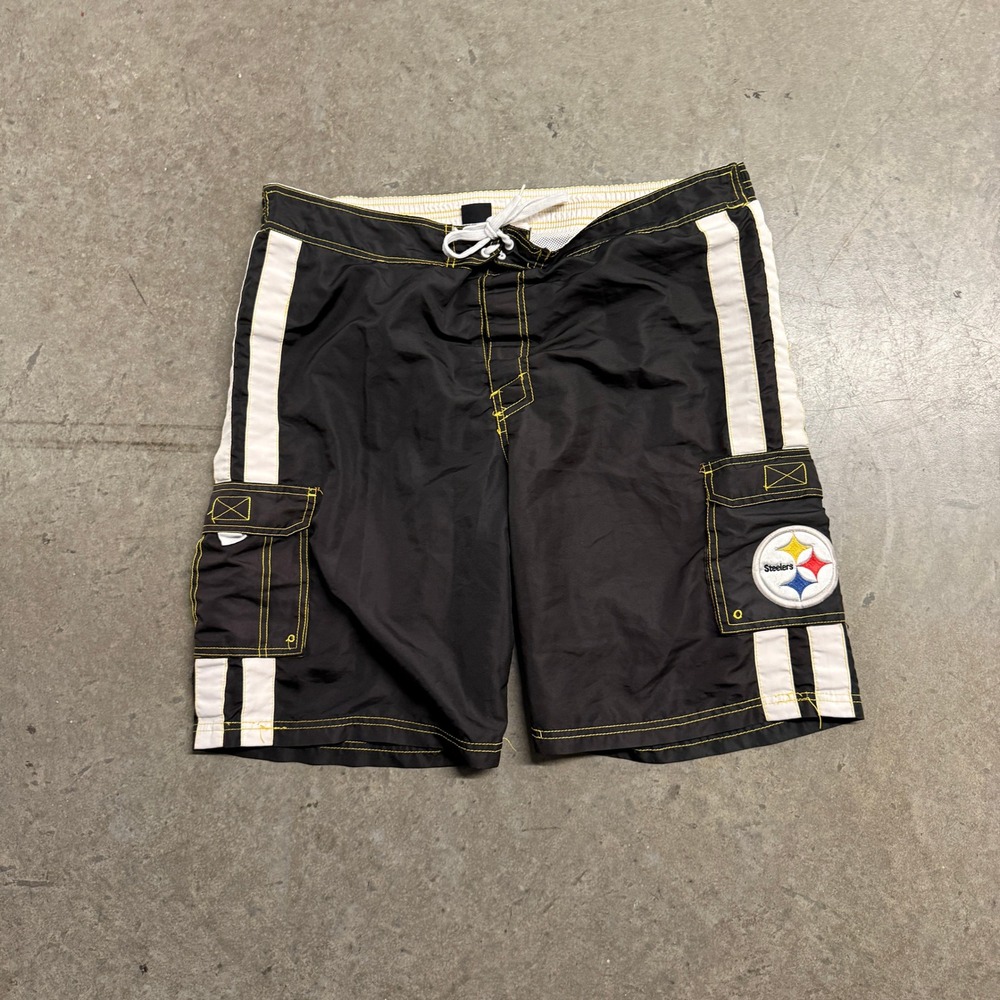 NFL Team Apparel Pittsburgh Steelers Board Shorts Mens Black Gold Swim Trunks XL